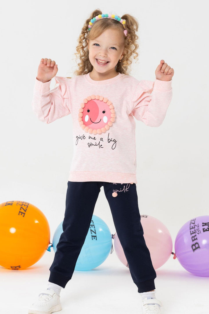 BRE Breeze Girl's Tracksuit Set with Pom Pom Print 1.5-5 Years, Salmon Melange - Alhaurín de la Torre
