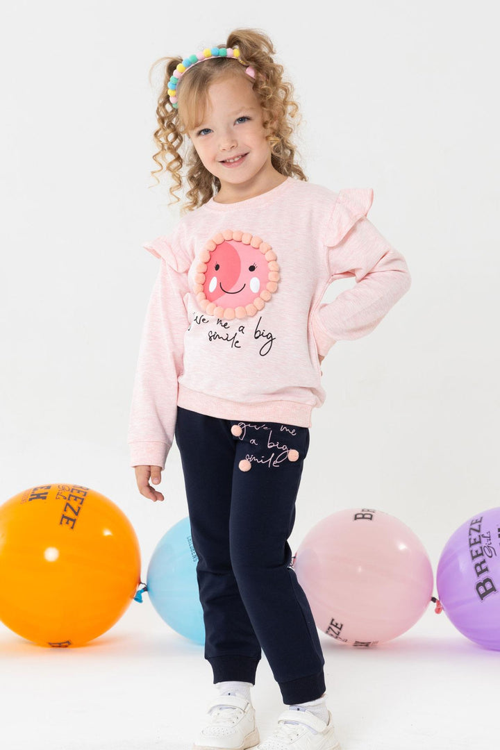 BRE Breeze Girl's Tracksuit Set with Pom Pom Print 1.5-5 Years, Salmon Melange - Alhaurín de la Torre