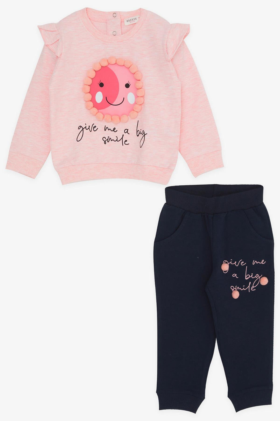 BRE Breeze Girl's Tracksuit Set with Pom Pom Print 1.5-5 Years, Salmon Melange - Alhaurín de la Torre