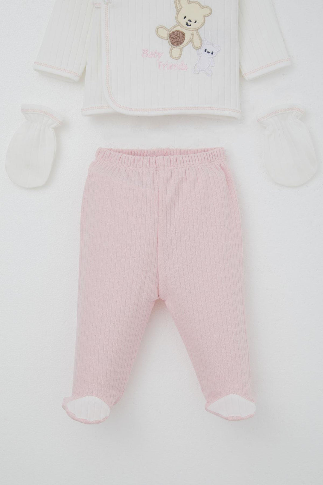 BRE Breeze Baby Girl Hospital Outfit 5 Piece Baby Bear Embroidered Heart 0-3 Months, White - Southfield