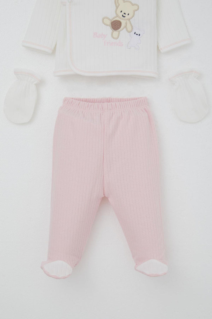 BRE Breeze Baby Girl Hospital Outfit 5 Piece Baby Bear Embroidered Heart 0-3 Months, White - Southfield