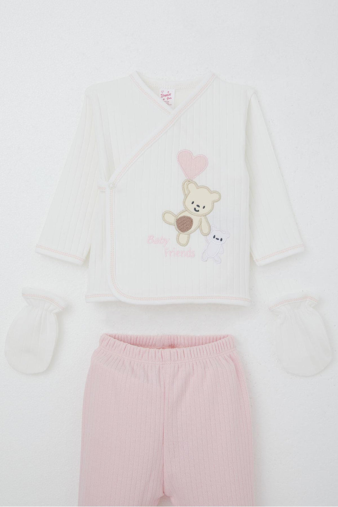 BRE Breeze Baby Girl Hospital Outfit 5 Piece Baby Bear Embroidered Heart 0-3 Months, White - Southfield
