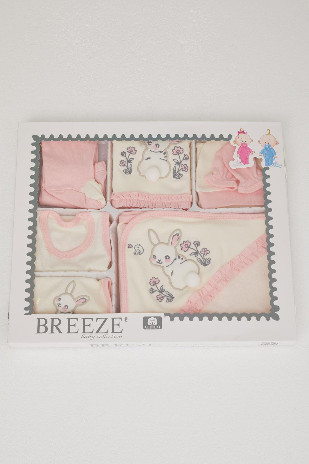 طقم ملابس مستشفى للفتيات الصغيرات من BRE Breeze مكون من 10 قطع مع تطريز أرنب وتصميم زهور، 0-3 أشهر، كريمي - Romford