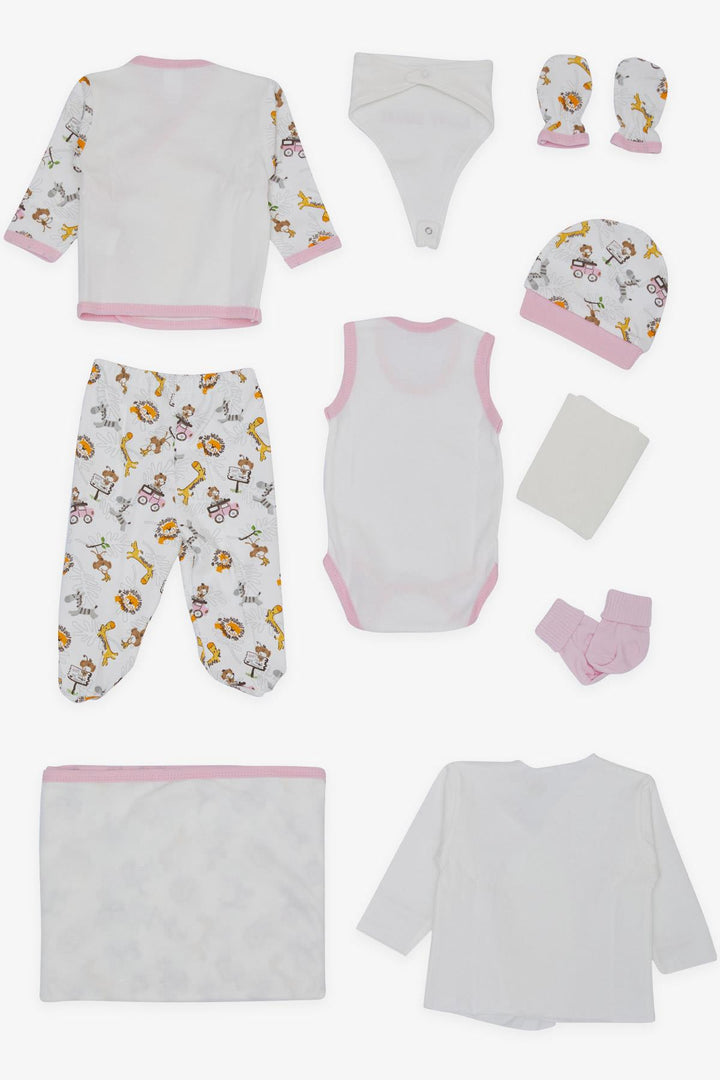 BRE Breeze Baby Girl Hospital Outfit 10 قطع سفاري تحت عنوان مطرز 0-، أبيض - Tepeji del Río de Ocampo