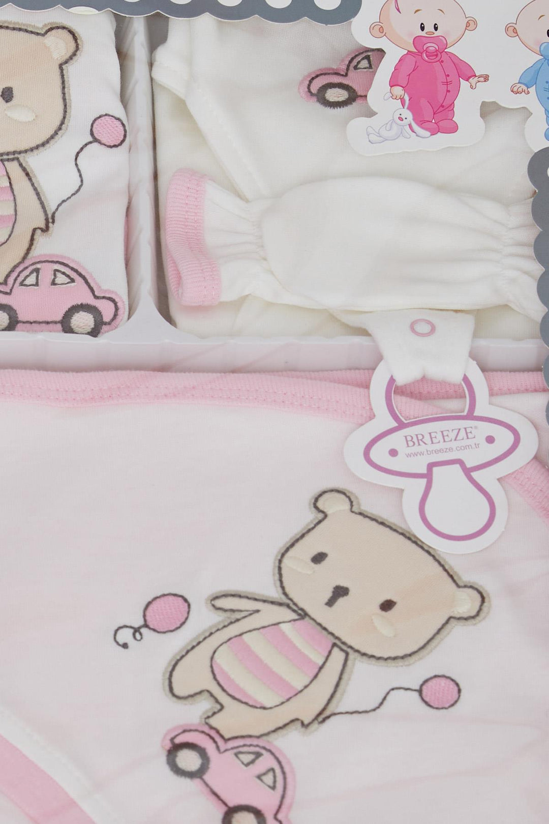 طقم مستشفى BRE Breeze Baby Girl 10 قطع مطرز بالنحلة 0-، أبيض - نهر كامبل