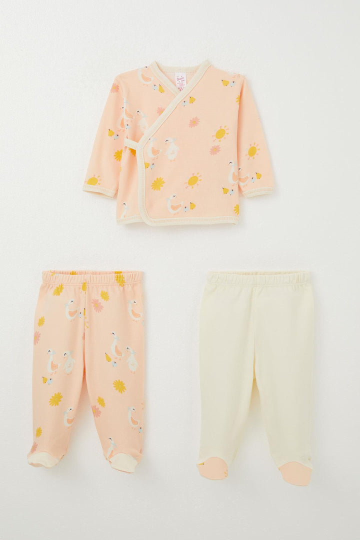 BRE Breeze Baby Girl Hospital Outfit 3-Piece Cute Duck Patterned 0-4 Months, Salmon - Forlì