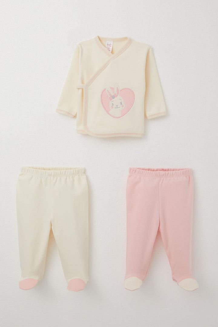 BRE Breeze Baby Girl Hospital Outfit 3-Piece with Cute Bunny Embroidery 0-4 Months, Cream - Des Moines
