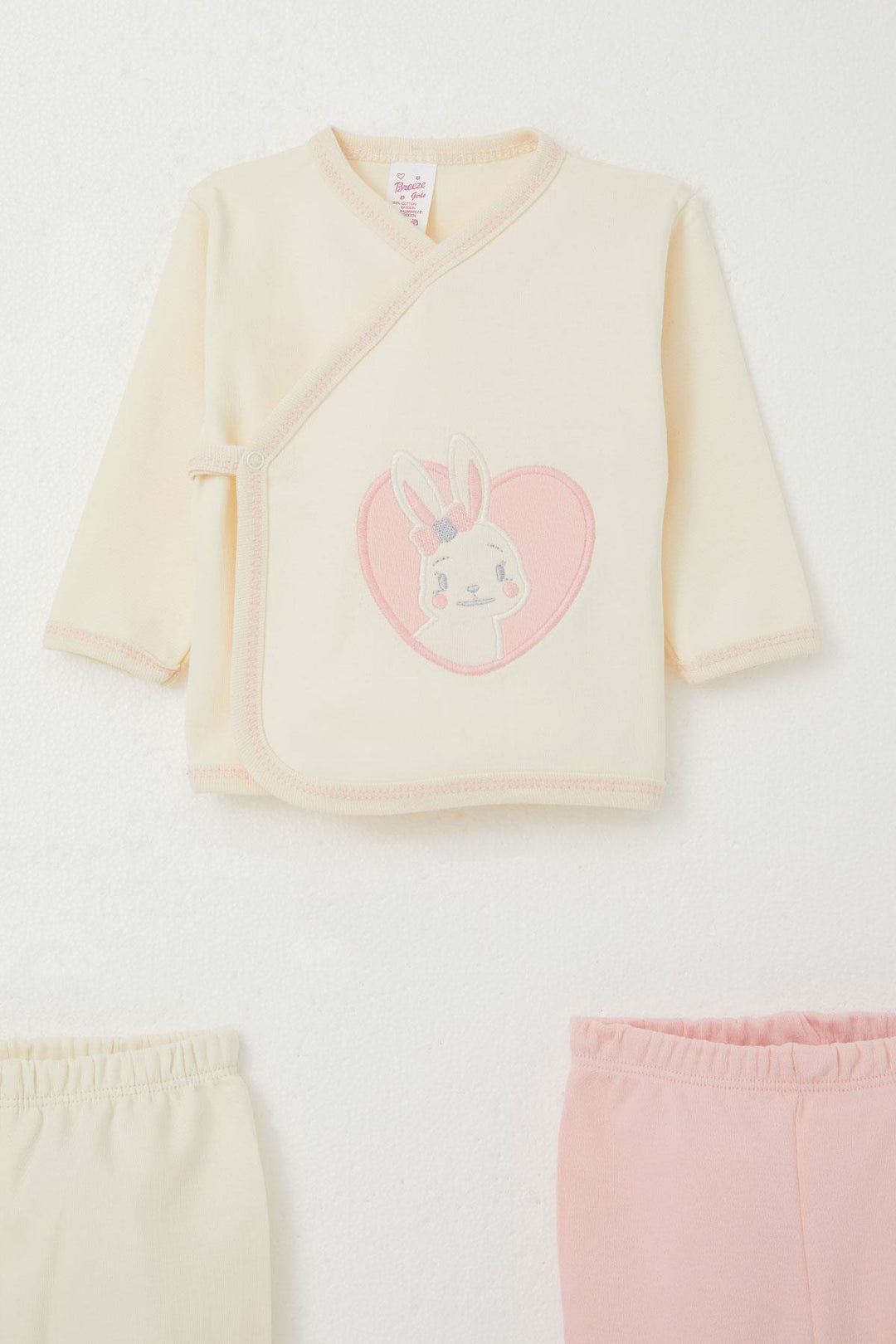 BRE Breeze Baby Girl Hospital Outfit 3-Piece with Cute Bunny Embroidery 0-4 Months, Cream - Des Moines