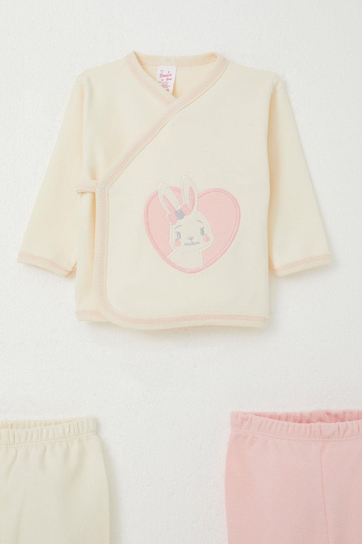 BRE Breeze Baby Girl Hospital Outfit 3-Piece with Cute Bunny Embroidery 0-4 Months, Cream - Des Moines