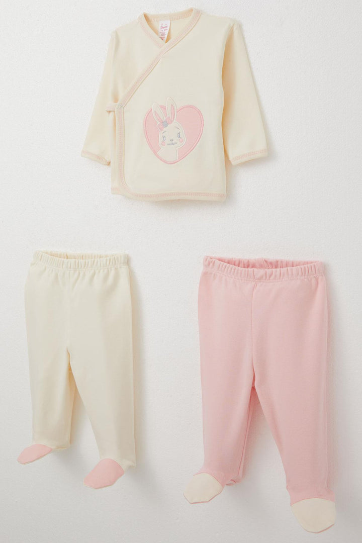 BRE Breeze Baby Girl Hospital Outfit 3-Piece with Cute Bunny Embroidery 0-4 Months, Cream - Des Moines