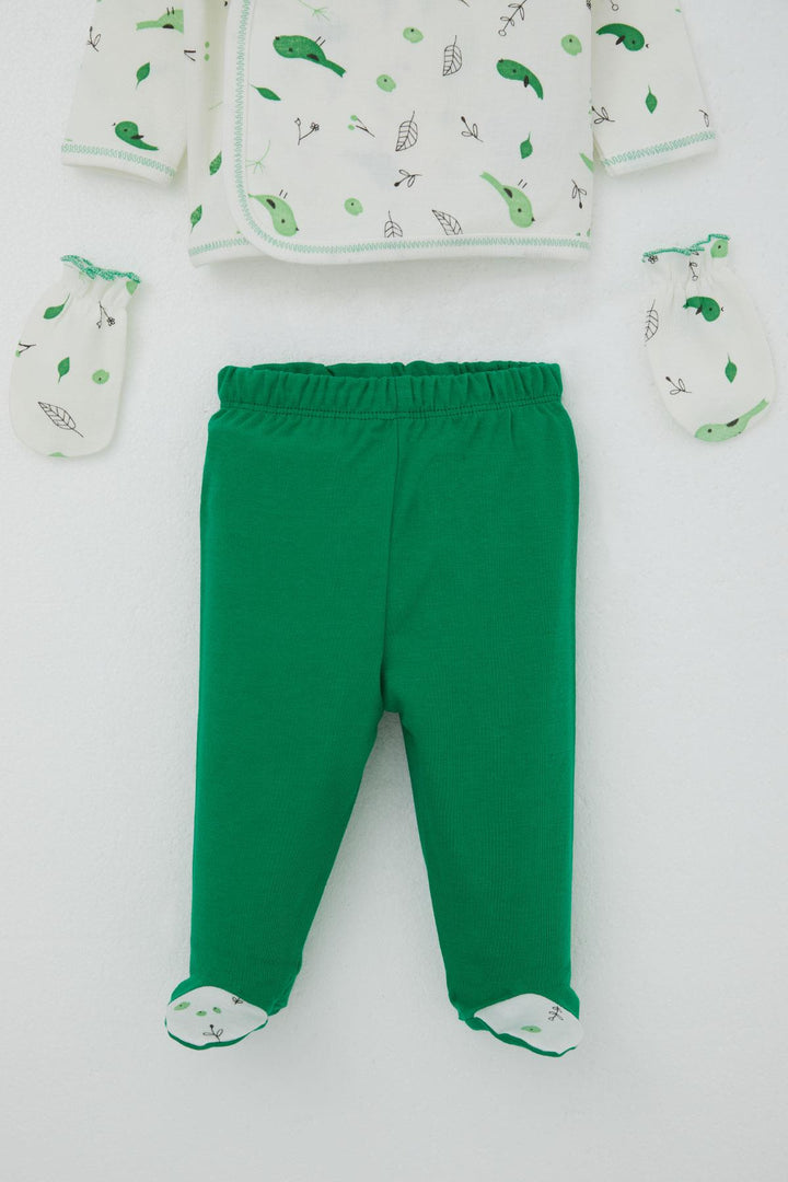 BRE Breeze Baby Girl Hospital Outfit 5-Piece Spring Themed Cute Little Sparrow Patterned 0-3 Months, Ecru - Manhattan