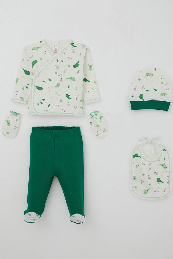 BRE Breeze Baby Girl Hospital Outfit 5-Piece Spring Themed Cute Little Sparrow Patterned 0-3 Months, Ecru - Cleveland