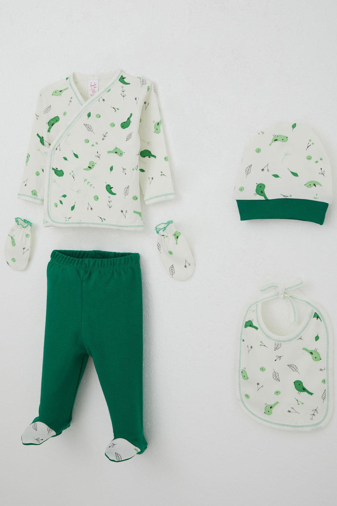 BRE Breeze Baby Girl Hospital Outfit 5-Piece Spring Themed Cute Little Sparrow Patterned 0-3 Months, Ecru - Cleveland