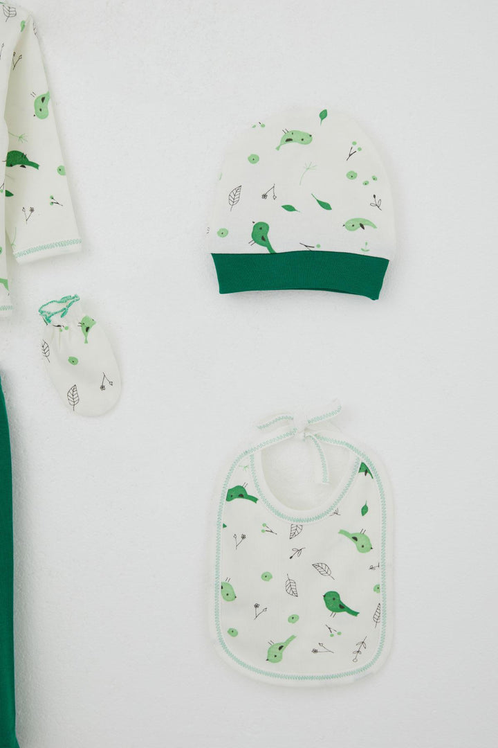 BRE Breeze Baby Girl Hospital Outfit 5-Piece Spring Themed Cute Little Sparrow Patterned 0-3 Months, Ecru - Cleveland