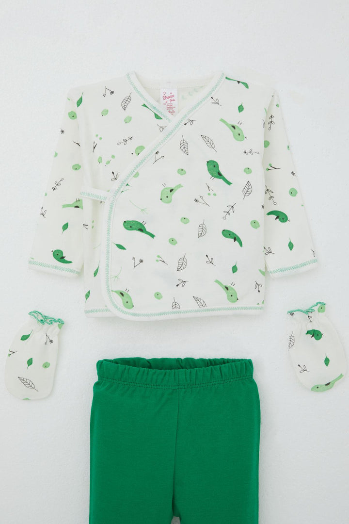 BRE Breeze Baby Girl Hospital Outfit 5-Piece Spring Themed Cute Little Sparrow Patterned 0-3 Months, Ecru - Manhattan