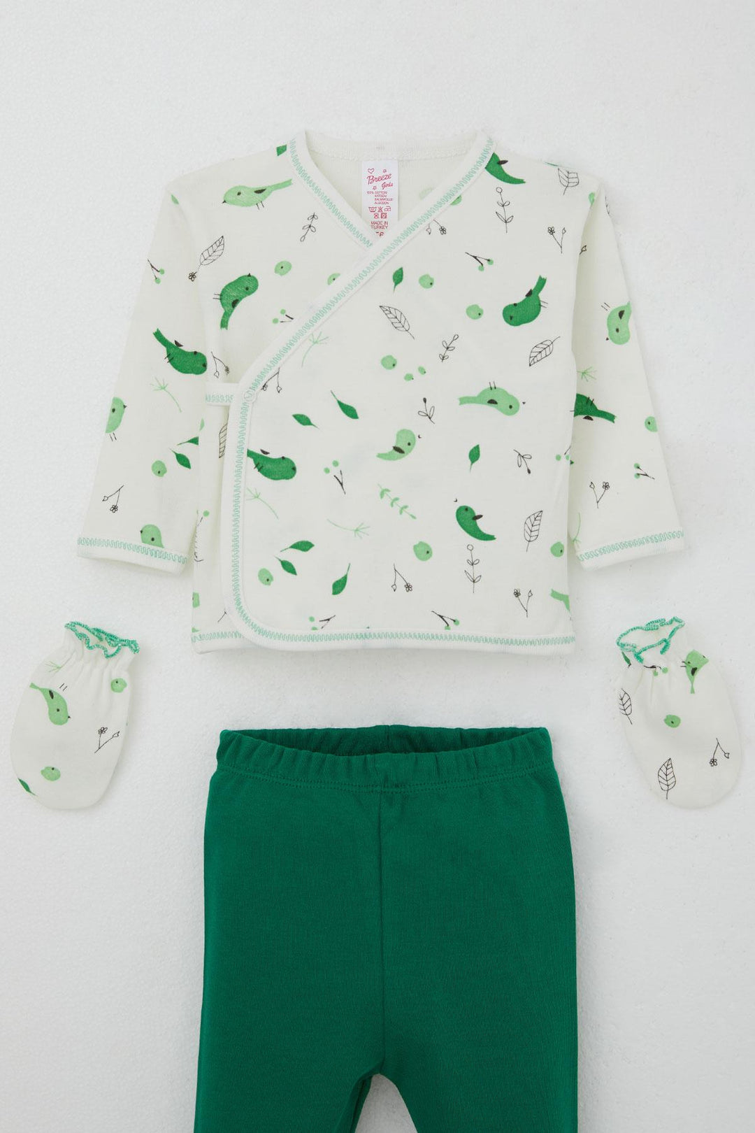 BRE Breeze Baby Girl Hospital Outfit 5-Piece Spring Themed Cute Little Sparrow Patterned 0-3 Months, Ecru - Cleveland