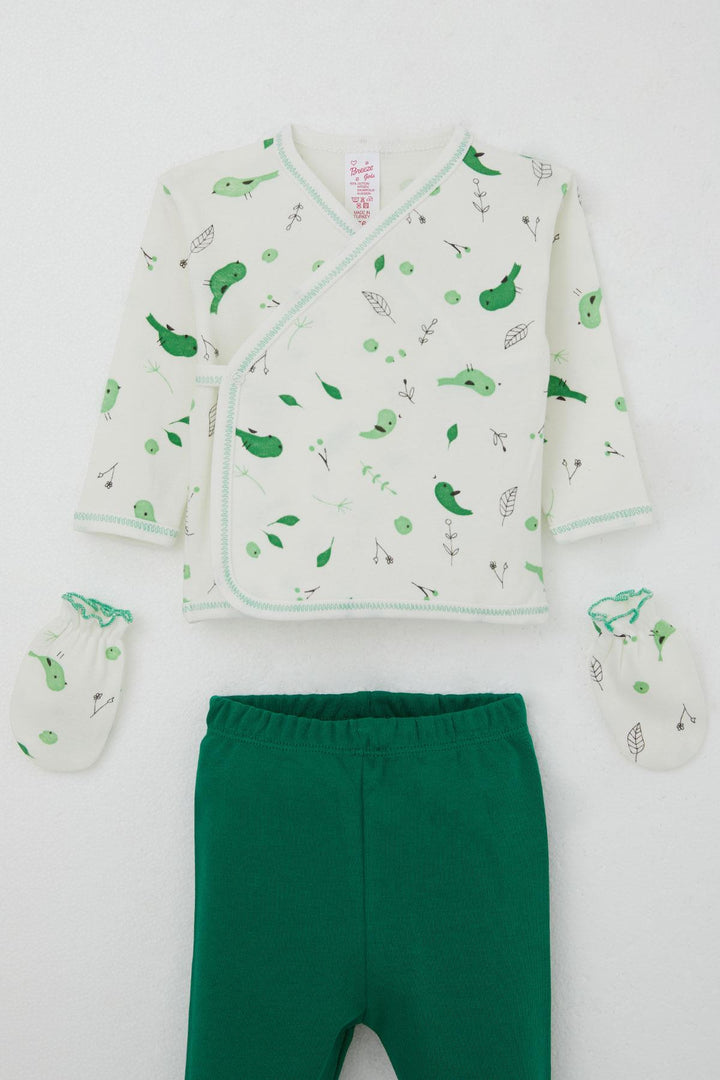 BRE Breeze Baby Girl Hospital Outfit 5-Piece Spring Themed Cute Little Sparrow Patterned 0-3 Months, Ecru - Cleveland