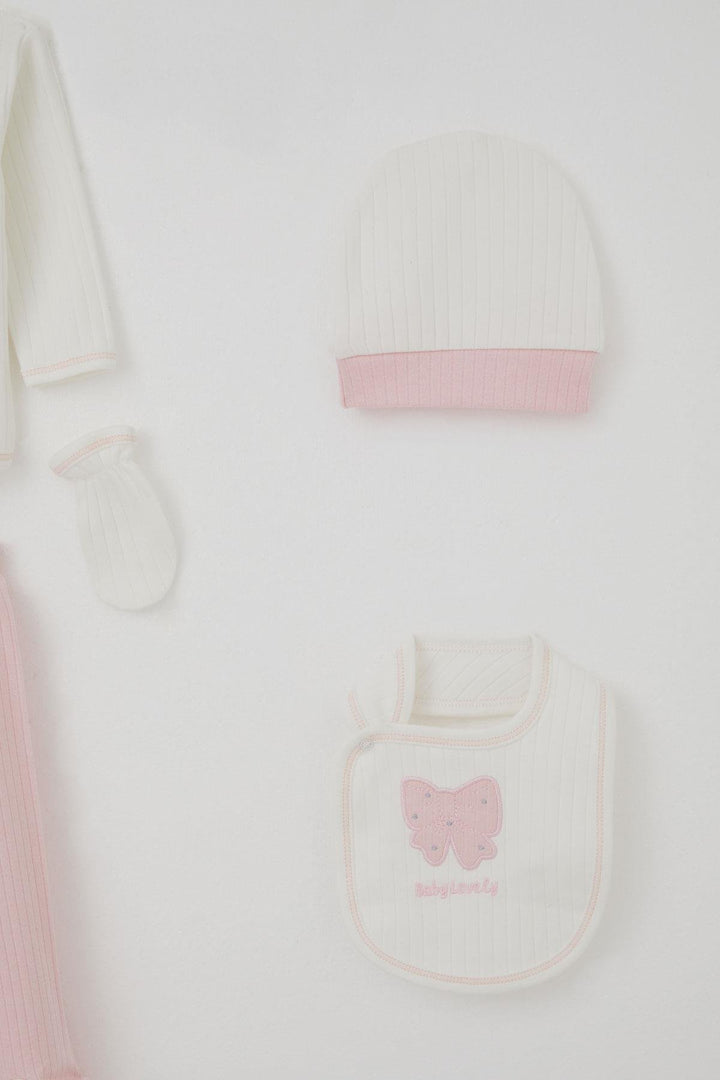 BRE Breeze Baby Girl Hospital Outfit 5 Piece Set with Bow & Butterfly Embroidery 0-3 Months, Ecru - Lerma