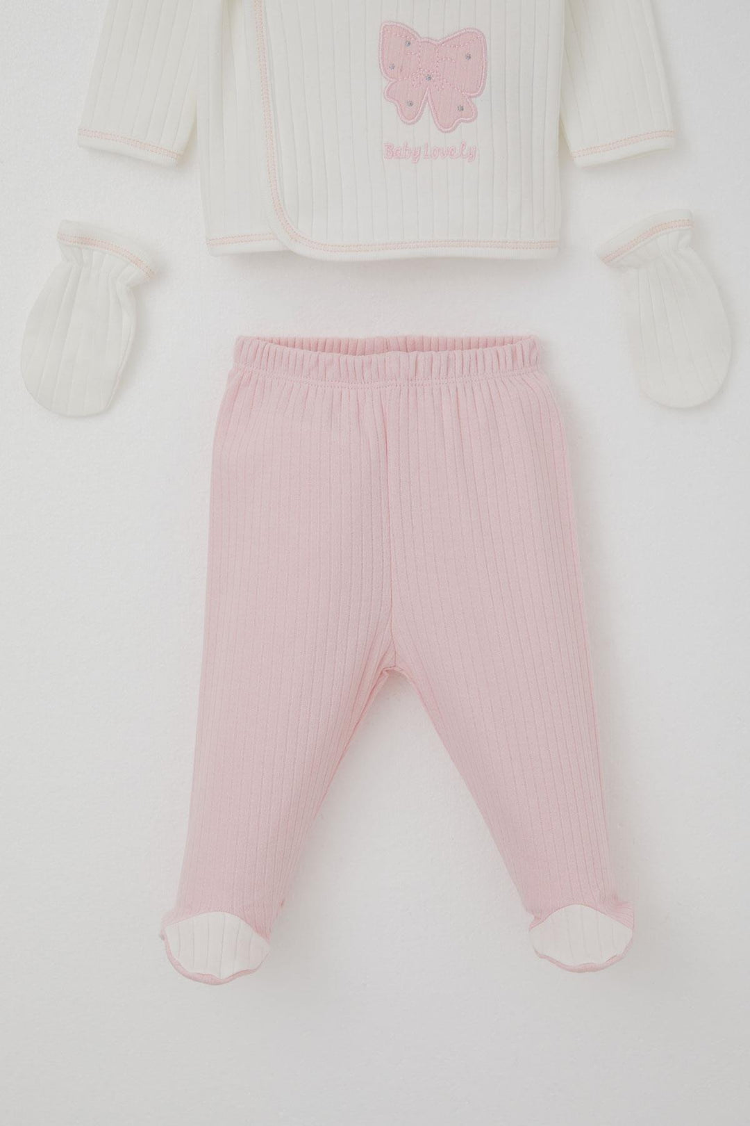 BRE Breeze Baby Girl Hospital Outfit 5 Piece Set with Bow & Butterfly Embroidery 0-3 Months, Ecru - Lerma