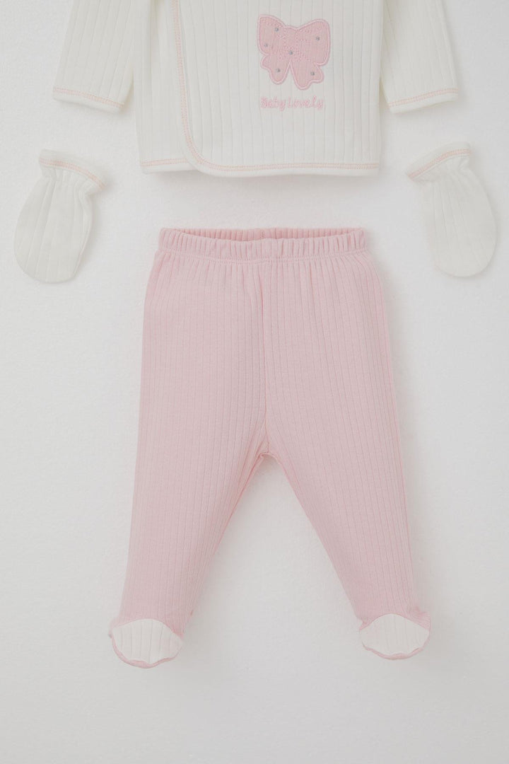 BRE Breeze Baby Girl Hospital Outfit 5 Piece Set with Bow & Butterfly Embroidery 0-3 Months, Ecru - Lerma