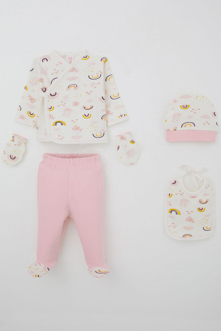 BRE Breeze Baby Girl Hospital Outfit 5 Piece Sky Themed Cloud Patterned 0-3 Months, Ecru - Misterbianco