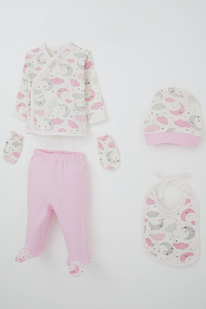 BRE Breeze Baby Girl Hospital Outfit 5 Piece Sky Themed Sleepwear Set with Moon Pattern 0-3 Months, Ecru - Timmins