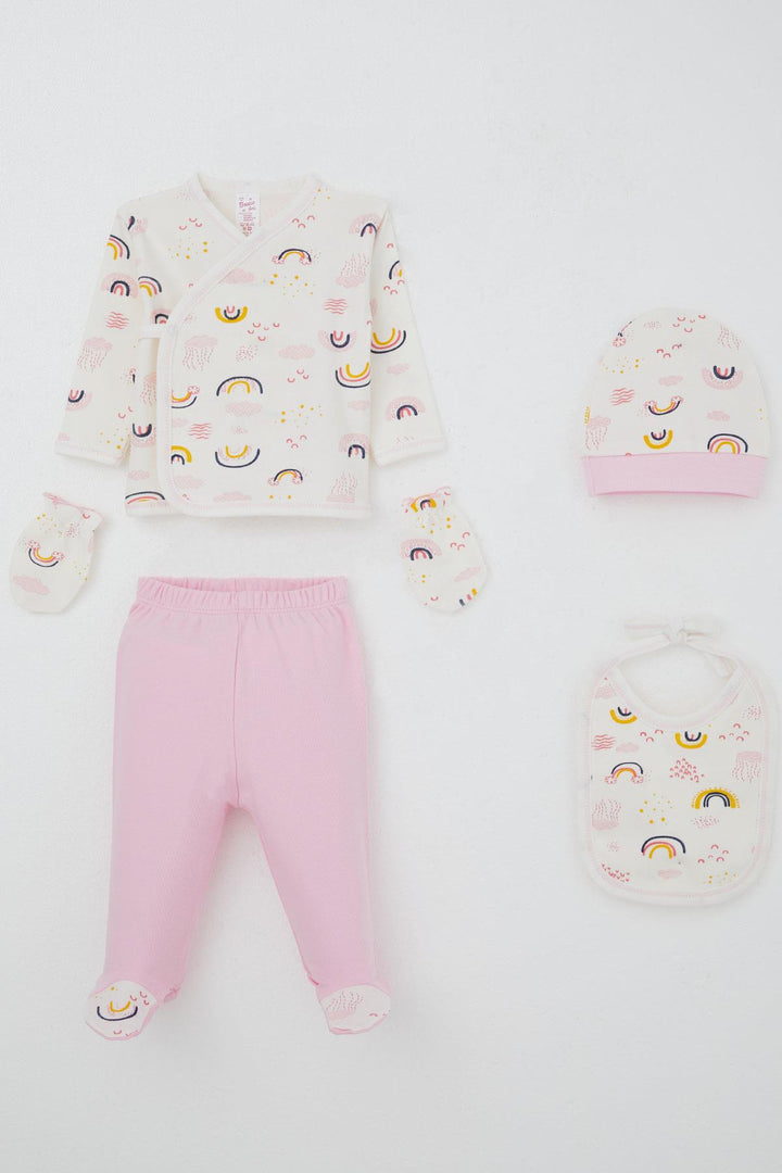BRE Breeze Baby Girl Hospital Outfit 5 Piece Sky Themed Cloud Patterned 0-3 Months, Ecru - Pittsfield