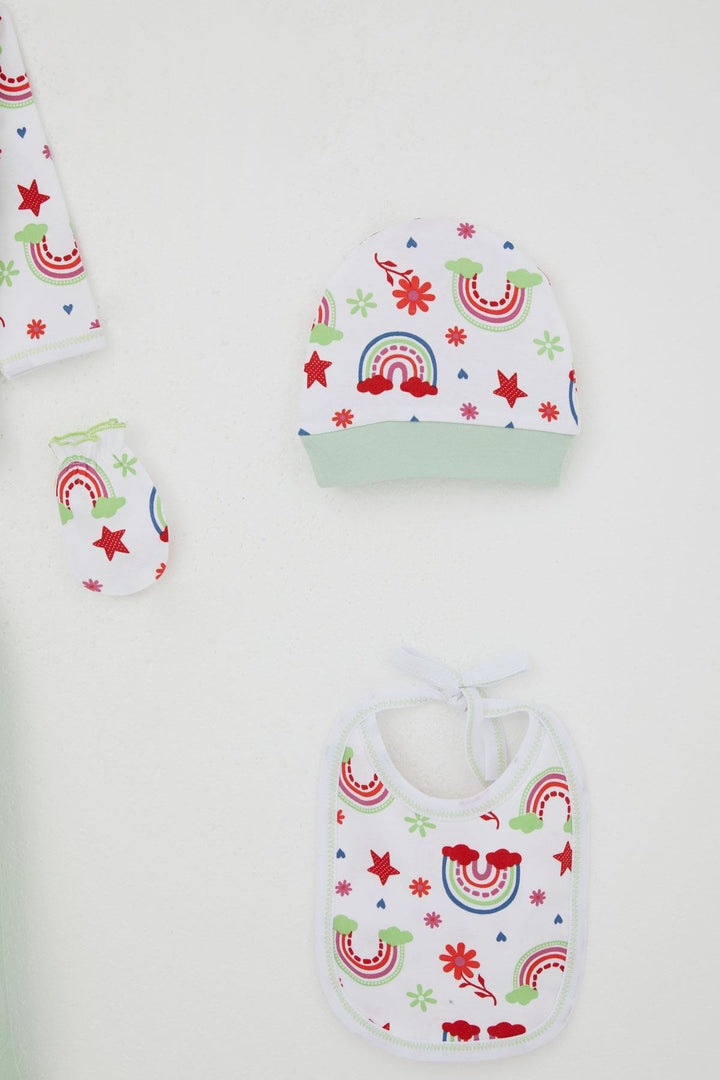 BRE Breeze Baby Girl Hospital Outfit 5 Piece Rainbow Fairy Tale Flower Patterned 0-3 Months, White - El Ejido