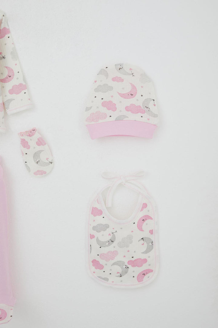 BRE Breeze Baby Girl Hospital Outfit 5 Piece Sky Themed Sleepwear Set with Moon Pattern 0-3 Months, Ecru - Timmins