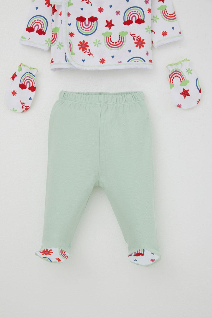 BRE Breeze Baby Girl Hospital Outfit 5 Piece Rainbow Fairy Tale Flower Patterned 0-3 Months, White - El Ejido