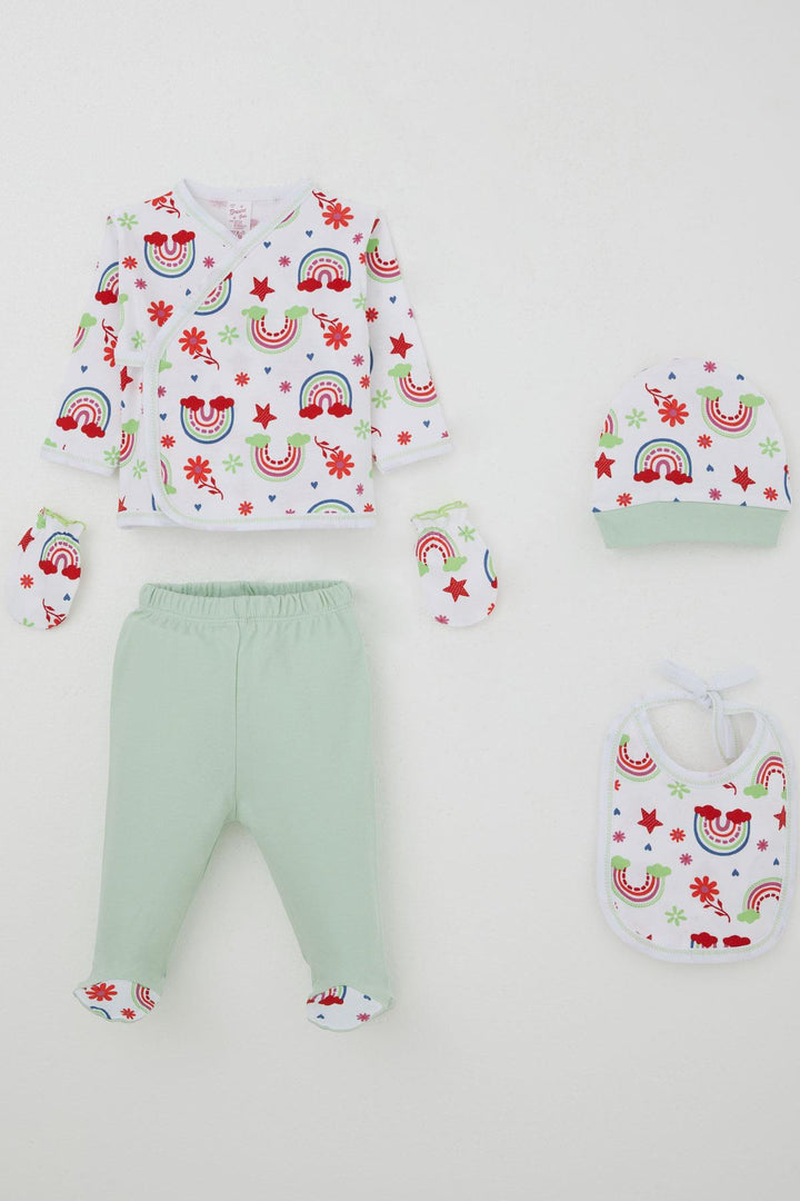 BRE Breeze Baby Girl Hospital Outfit 5 Piece Rainbow Fairy Tale Flower Patterned 0-3 Months, White - El Ejido