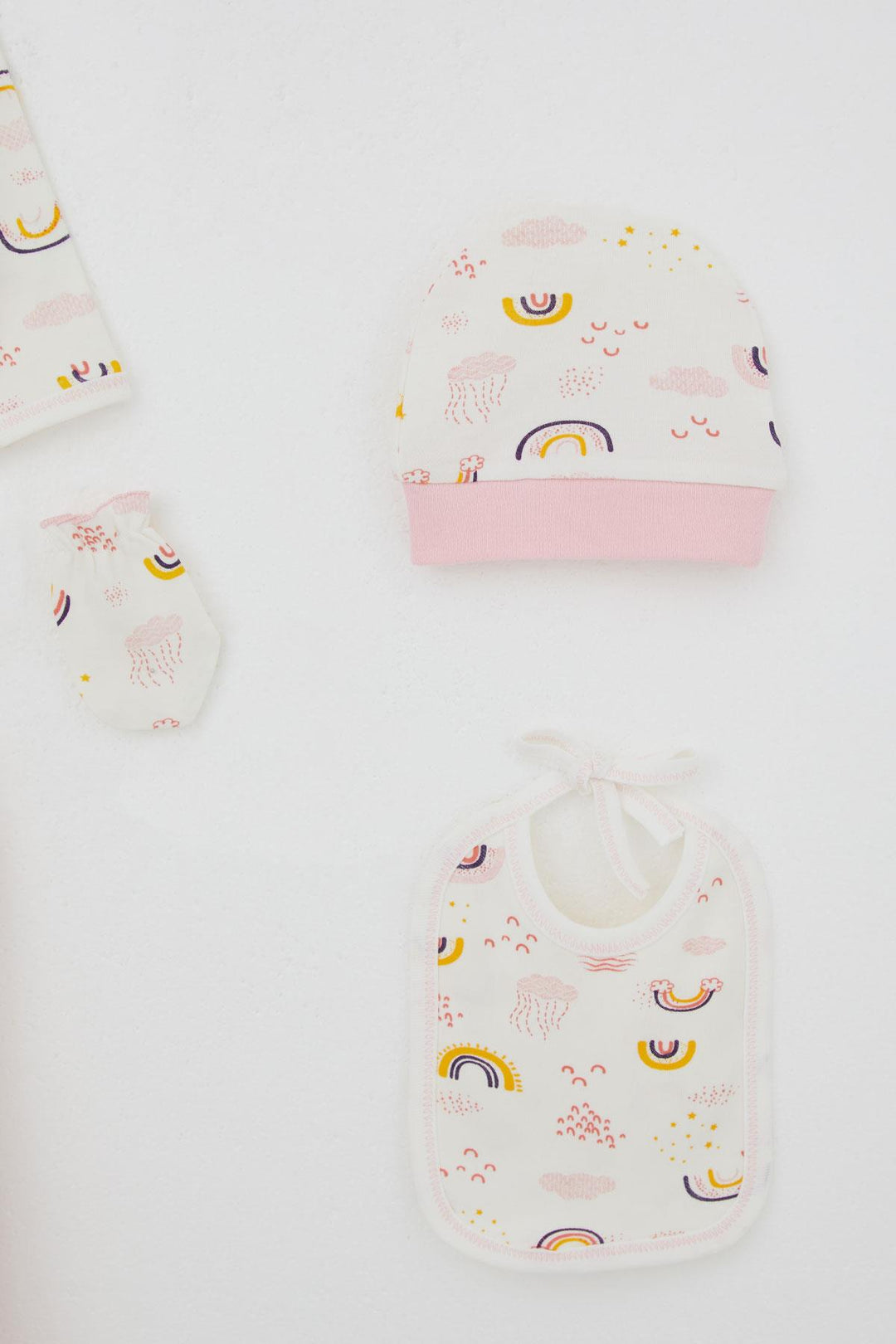 BRE Breeze Baby Girl Hospital Outfit 5 Piece Sky Themed Cloud Patterned 0-3 Months, Ecru - Misterbianco