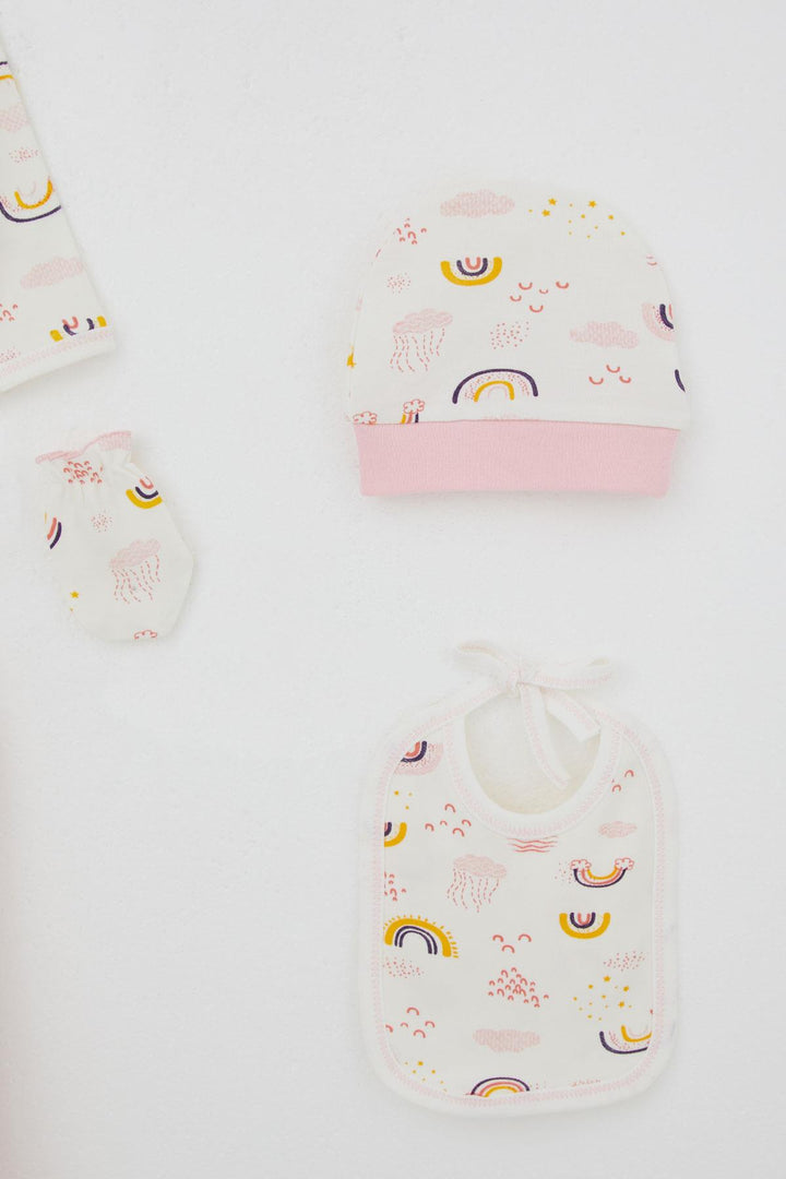 BRE Breeze Baby Girl Hospital Outfit 5 Piece Sky Themed Cloud Patterned 0-3 Months, Ecru - Misterbianco