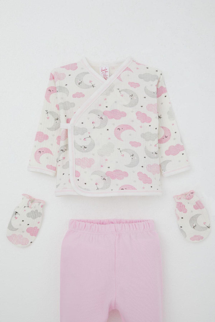 BRE Breeze Baby Girl Hospital Outfit 5 Piece Sky Themed Sleepwear Set with Moon Pattern 0-3 Months, Ecru - Timmins