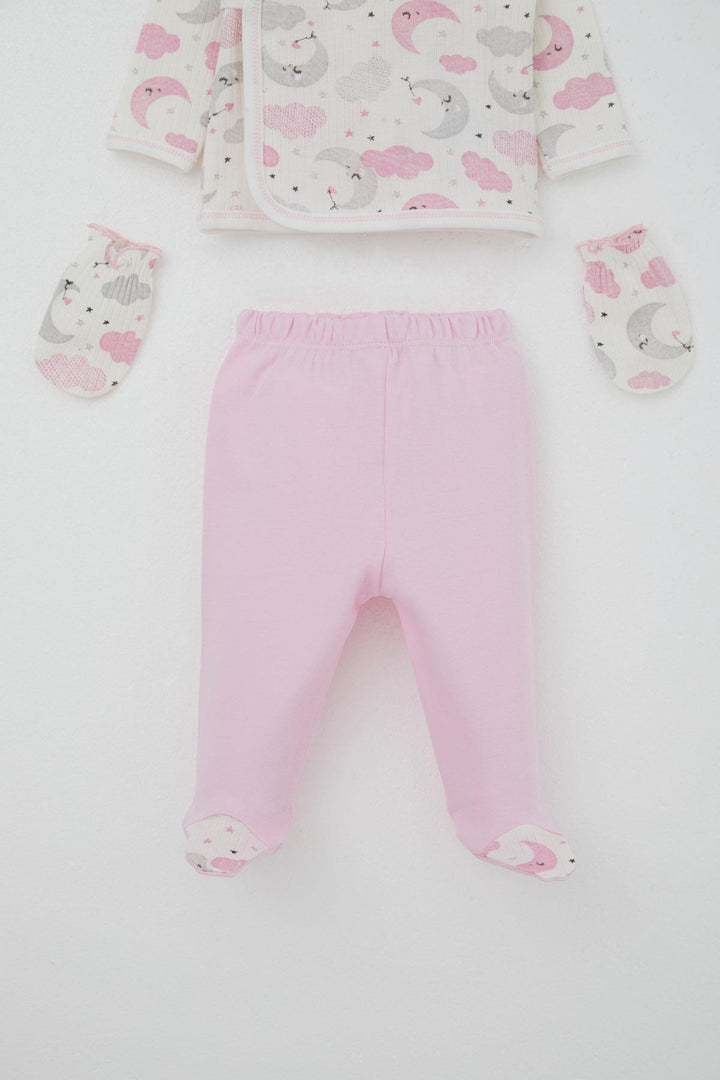 BRE Breeze Baby Girl Hospital Outfit 5 Piece Sky Themed Sleepwear Set with Moon Pattern 0-3 Months, Ecru - Timmins