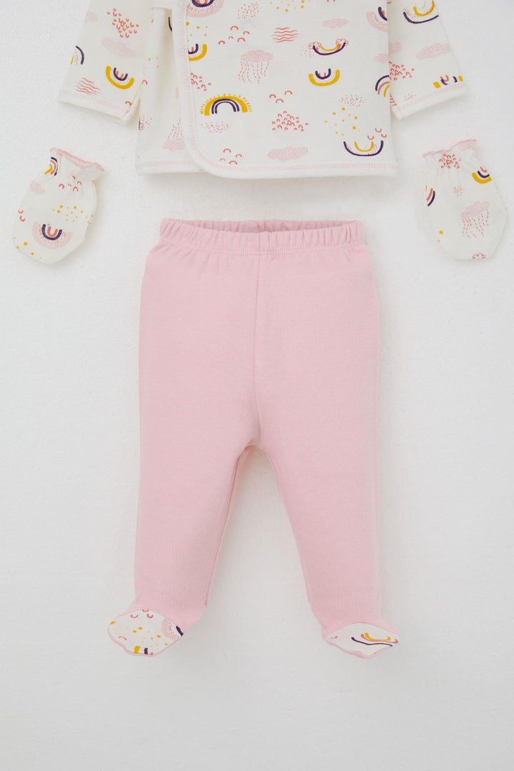 BRE Breeze Baby Girl Hospital Outfit 5 Piece Sky Themed Cloud Patterned 0-3 Months, Ecru - Misterbianco