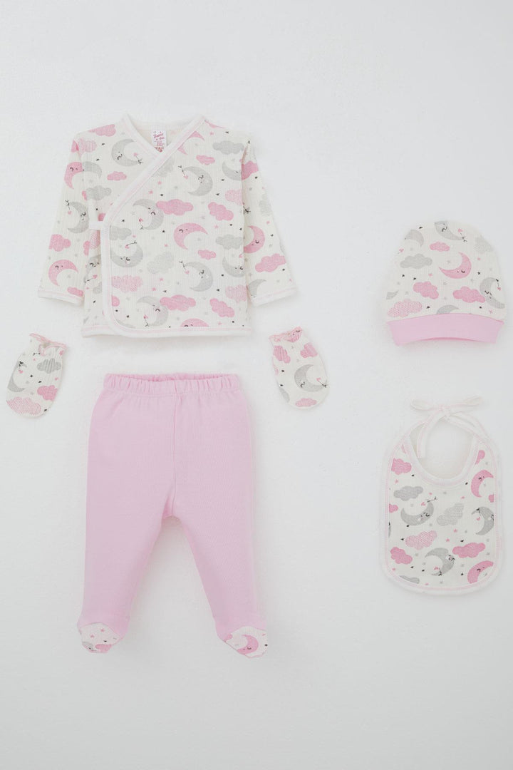 BRE Breeze Baby Girl Hospital Outfit 5 Piece Sky Themed Sleepwear Set with Moon Pattern 0-3 Months, Ecru - Timmins