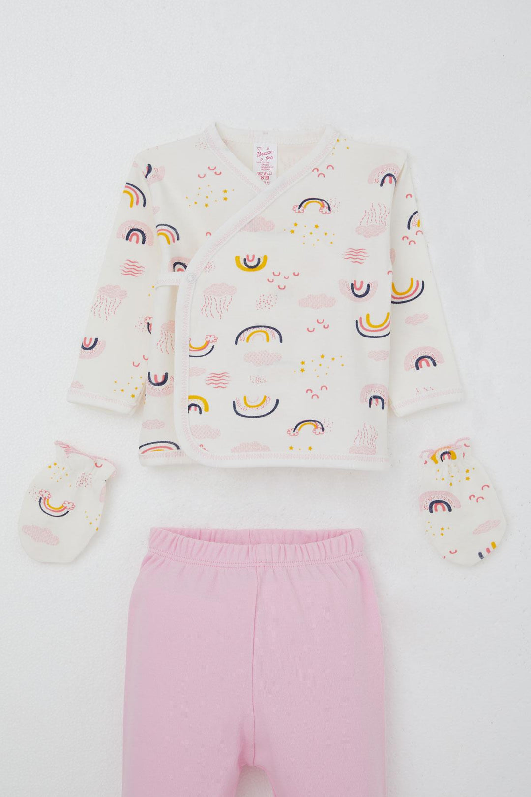 BRE Breeze Baby Girl Hospital Outfit 5 Piece Sky Themed Cloud Patterned 0-3 Months, Ecru - Pittsfield