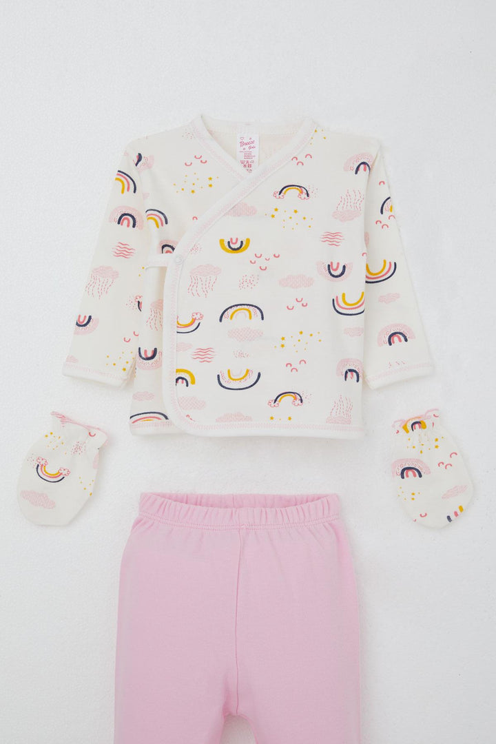 BRE Breeze Baby Girl Hospital Outfit 5 Piece Sky Themed Cloud Patterned 0-3 Months, Ecru - Pittsfield