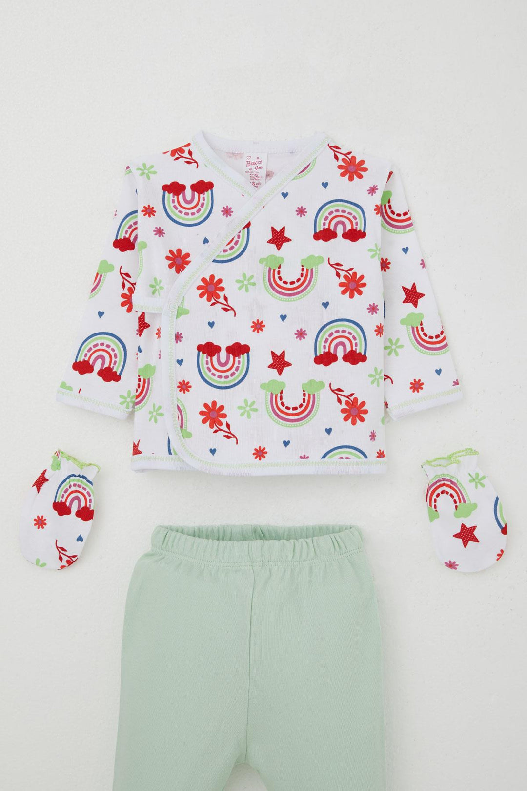 BRE Breeze Baby Girl Hospital Outfit 5 Piece Rainbow Fairy Tale Flower Patterned 0-3 Months, White - El Ejido