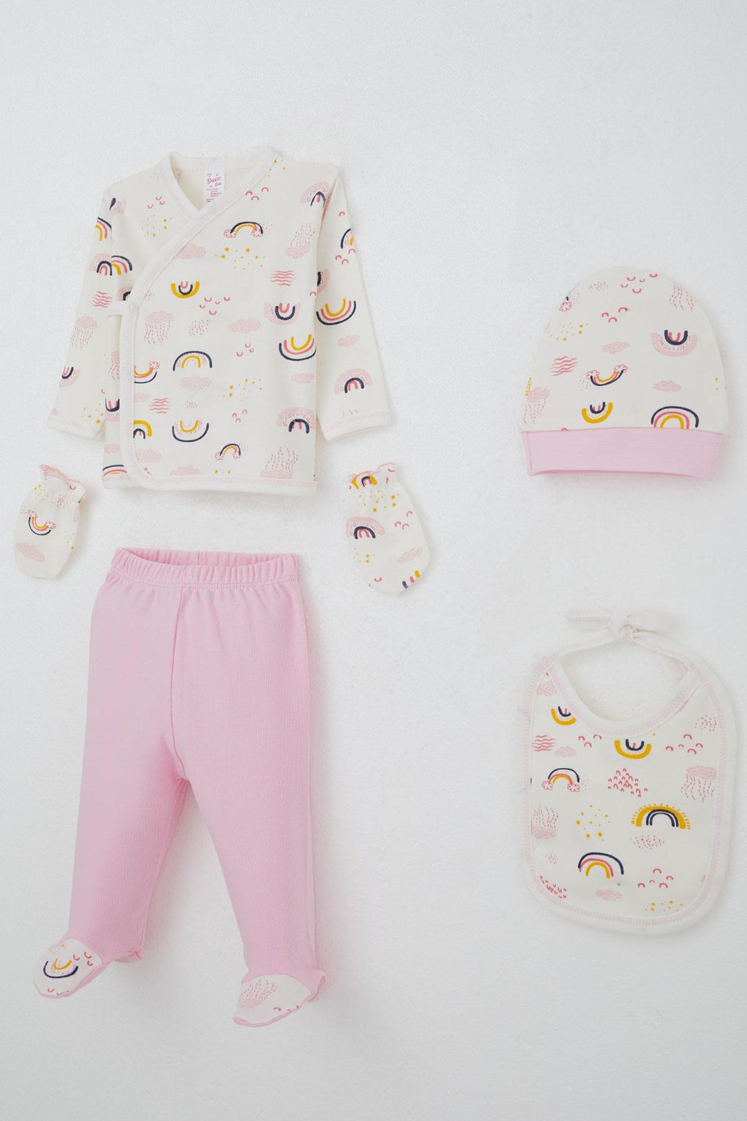 BRE Breeze Baby Girl Hospital Outfit 5 Piece Sky Themed Cloud Patterned 0-3 Months, Ecru - Pittsfield