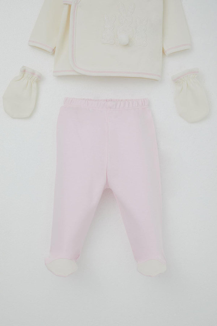 BRE Breeze Baby Girl Hospital Outfit 5 Piece with Pom Poms and Bunny Embroidery 0-3 Months, Ecru - Juchitán de Zaragoza