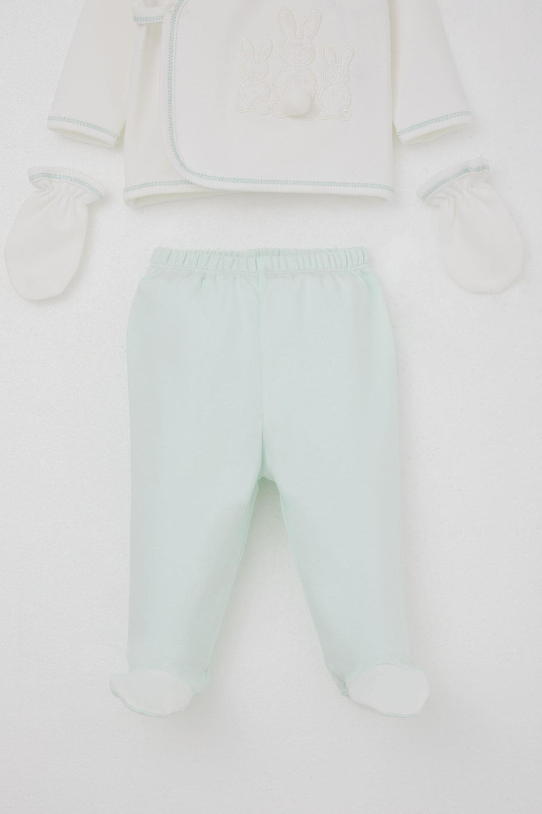 BRE Breeze Baby Girl Hospital Outfit 5 Piece with Pom Poms and Bunny Embroidery 0-3 Months, Ecru - Hutchinson