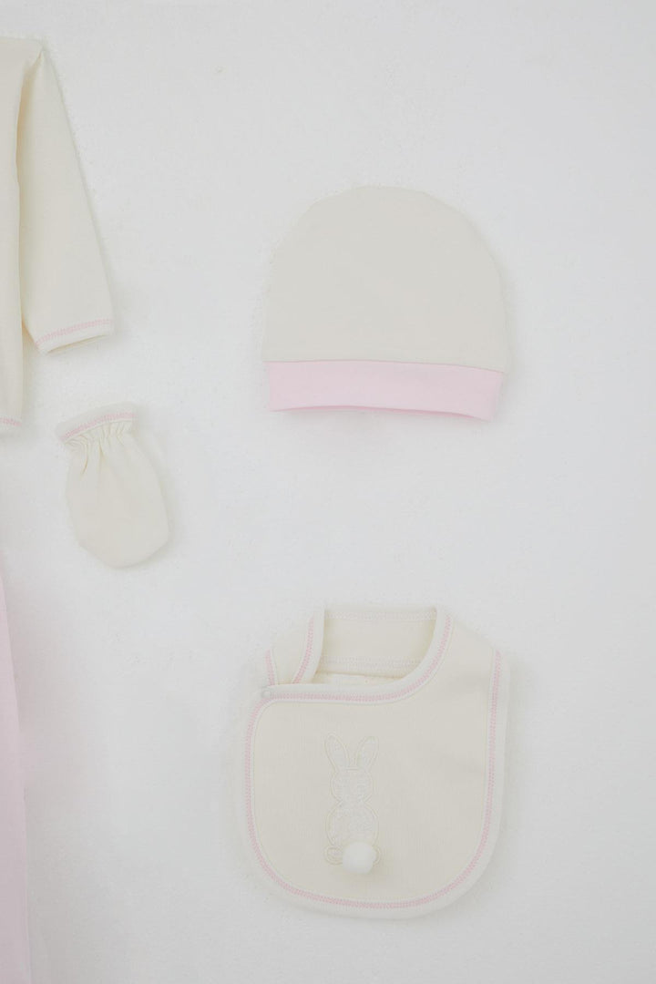 BRE Breeze Baby Girl Hospital Outfit 5 Piece with Pom Poms and Bunny Embroidery 0-3 Months, Ecru - Juchitán de Zaragoza