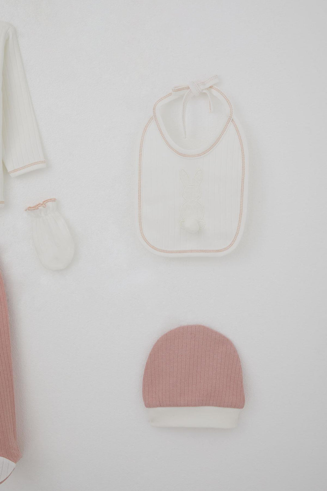 BRE Breeze Baby Girl Hospital Outfit 5 Piece with Pom Poms and Bunny Embroidery 0-3 Months, Ecru - Harrow