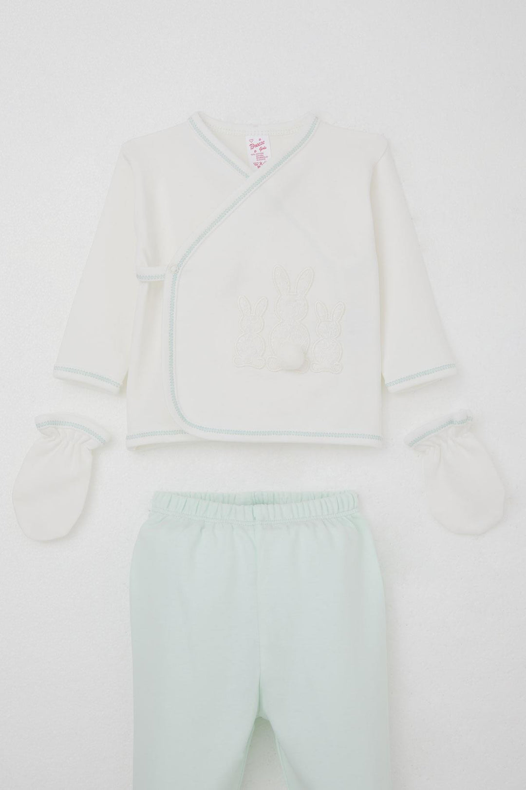 BRE Breeze Baby Girl Hospital Outfit 5 Piece with Pom Poms and Bunny Embroidery 0-3 Months, Ecru - Hutchinson
