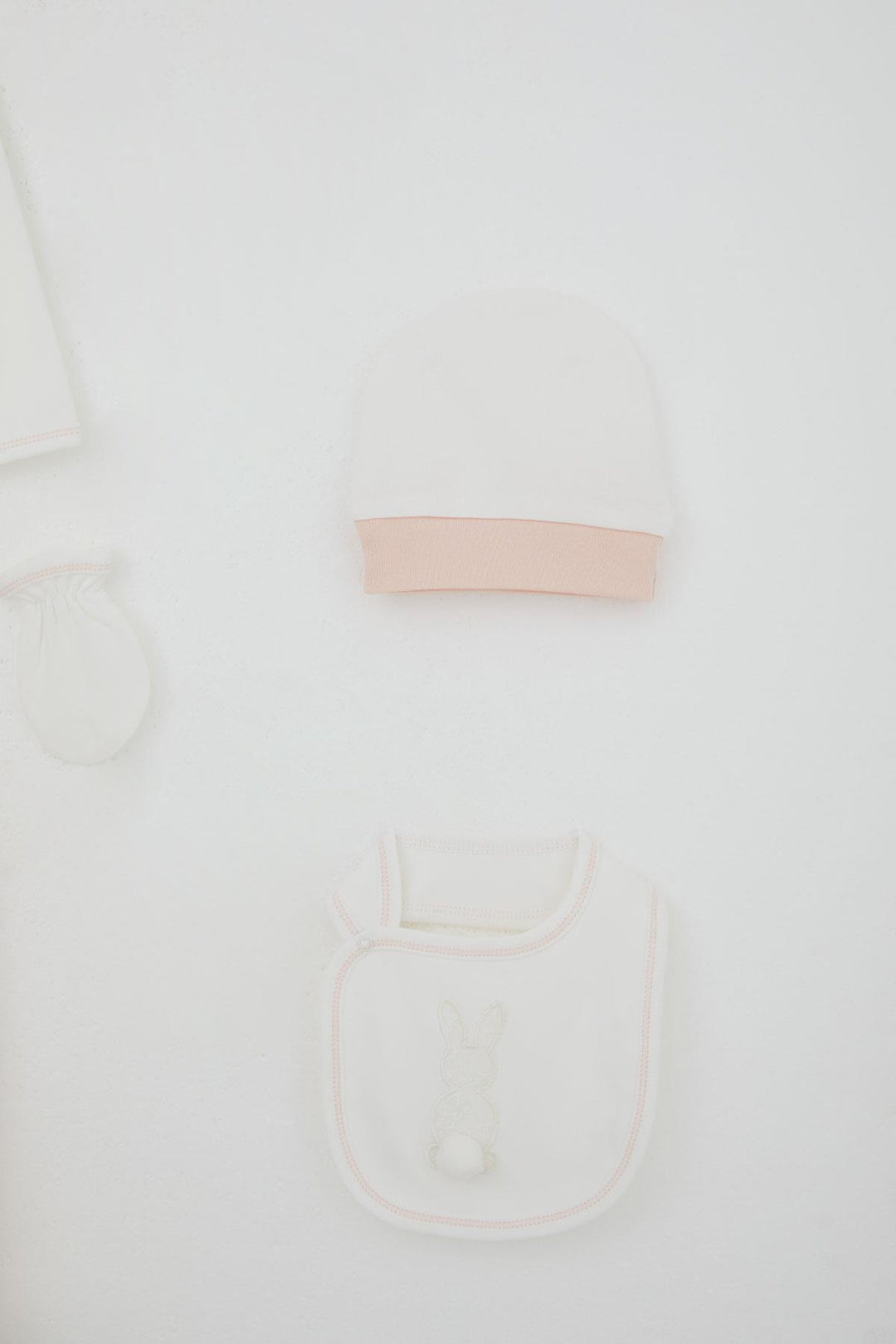 BRE Breeze Baby Girl Hospital Outfit 5 Piece with Pom Poms and Bunny Embroidery 0-3 Months, Ecru - Worms
