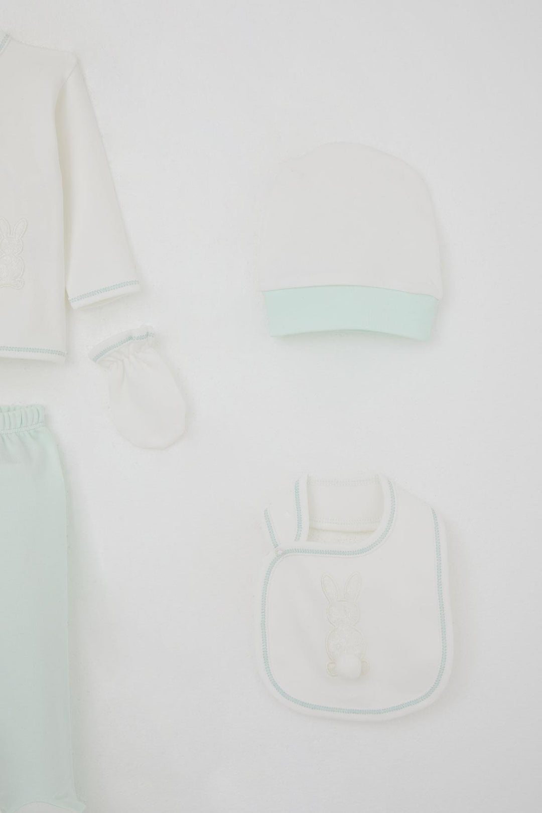 BRE Breeze Baby Girl Hospital Outfit 5 Piece with Pom Poms and Bunny Embroidery 0-3 Months, Ecru - Hutchinson