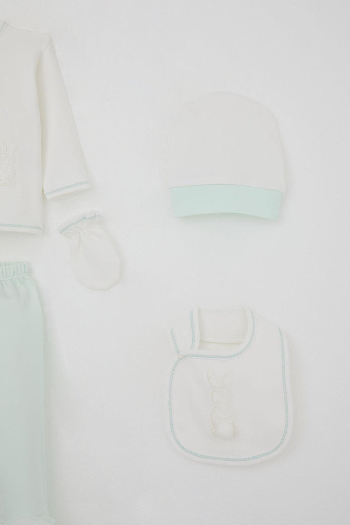BRE Breeze Baby Girl Hospital Outfit 5 Piece with Pom Poms and Bunny Embroidery 0-3 Months, Ecru - Hutchinson