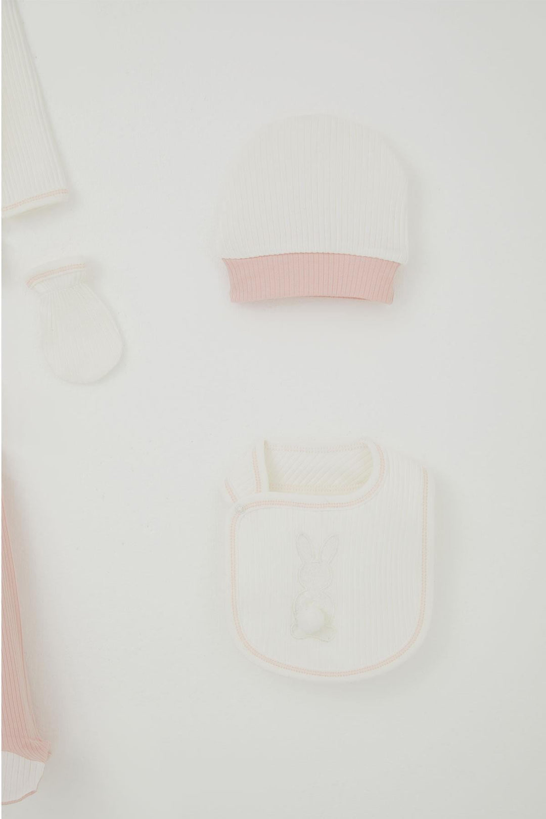 BRE Breeze Baby Girl Hospital Outfit 5 Piece with Pom Poms and Bunny Embroidery 0-3 Months, Ecru - Burriana